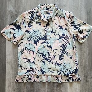 Alfred‎ Dunner Vintage Tropical Print Short Sleeve Collared Blouse Women's 10